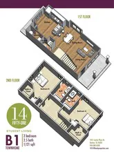 2 Beds • 2 Bath WAITB1 floor plan